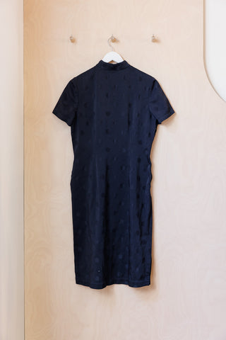 Comme Des Garçons Dot Mandarin Collar Dress - Navy