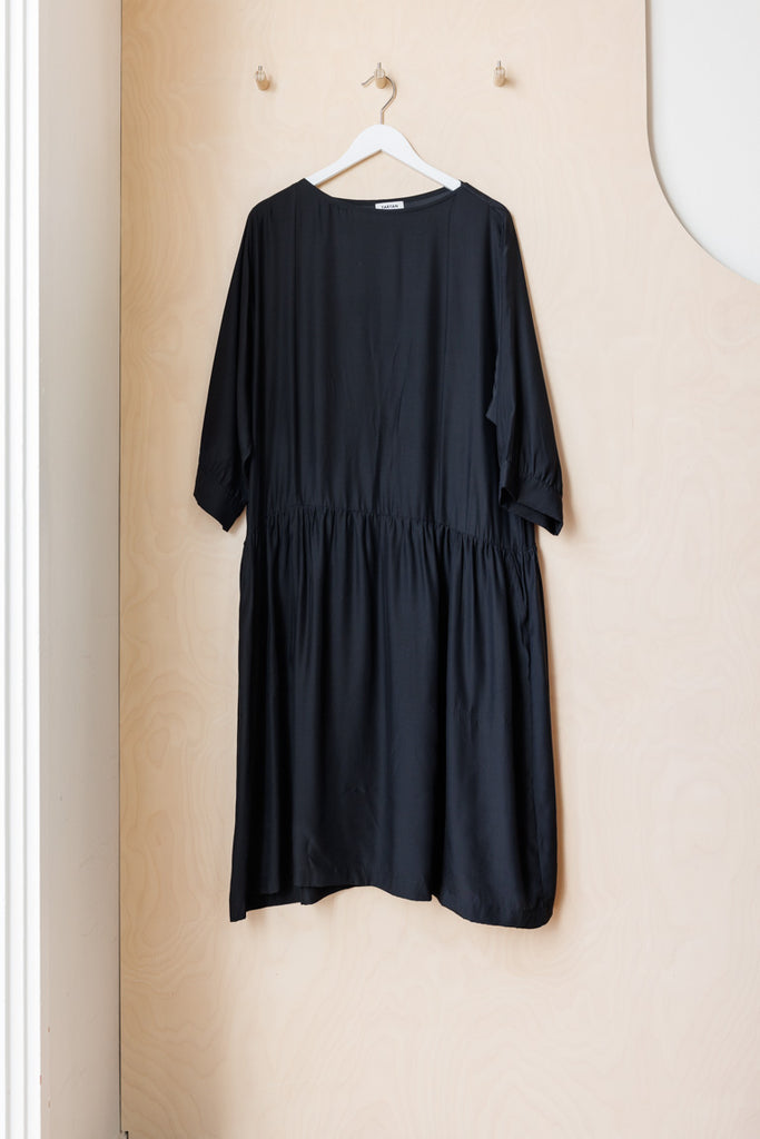 Tartan Organic Silk Drop Waist Dress - Black