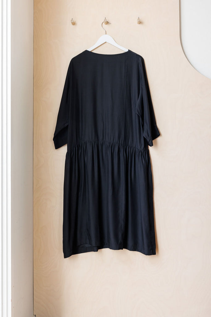 Tartan Organic Silk Drop Waist Dress - Black