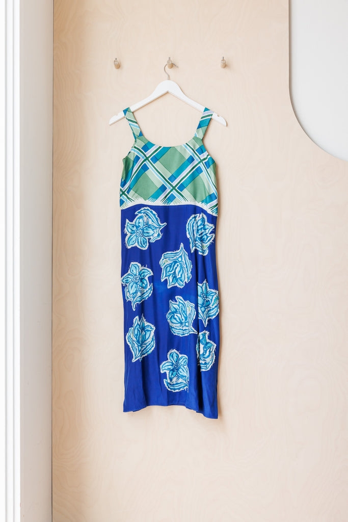 Archives Tartan Mind Mend Silk Dress - Blue/Green