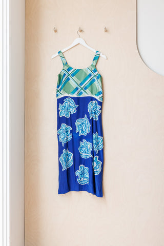 Archives Tartan Mind Mend Silk Dress - Blue/Green