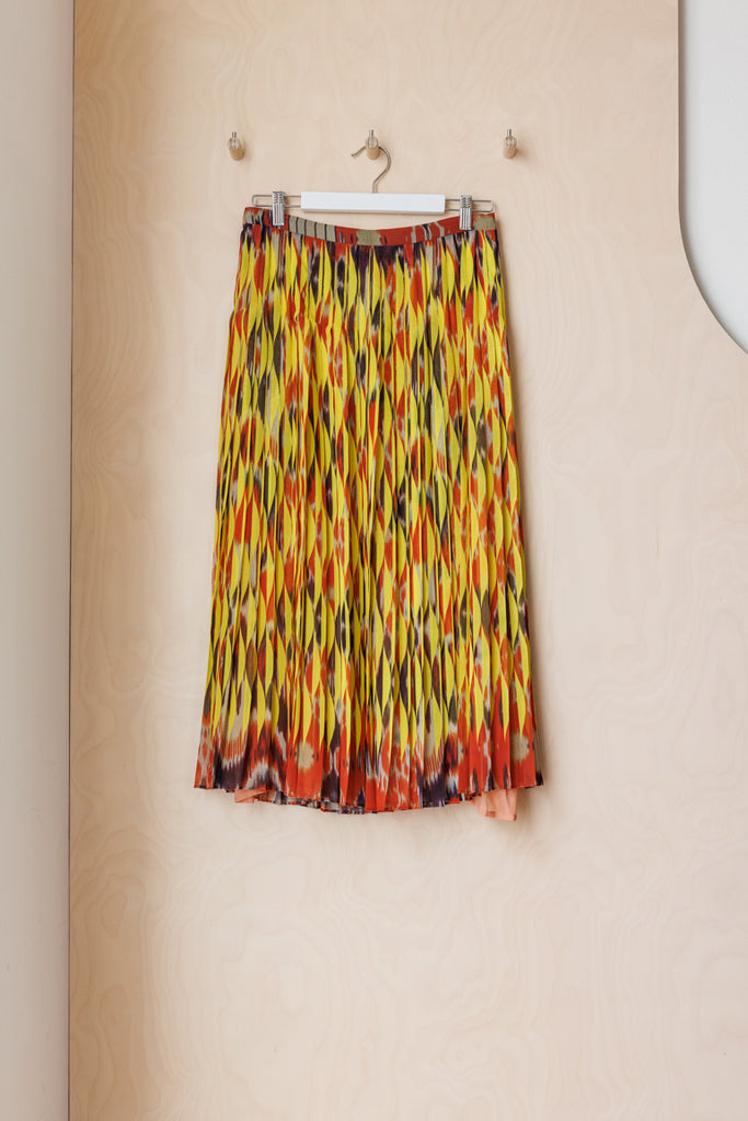 Dries Van Noten Printed Pleated Skirt - Yellow/Orange