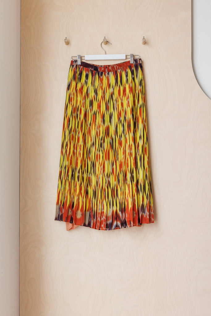 Dries Van Noten Printed Pleated Skirt - Yellow/Orange