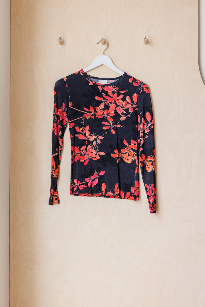 Dries Van Noten Floral Jersey Top - Navy/Pink
