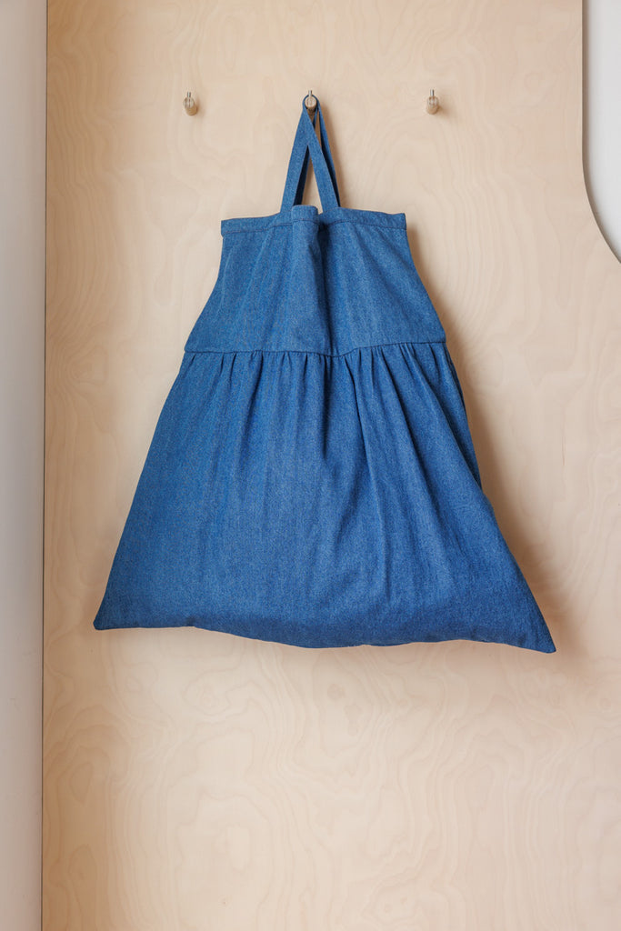 Tartan Denim Dress Tote Bag - Indigo