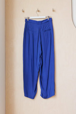 Tartan Silk Pleated Pant - Cobalt