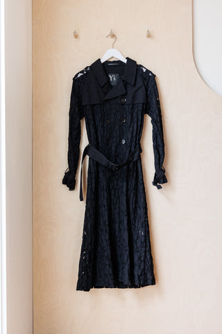 Y's by Yohji Yamamoto Lace Trench Coat - Black