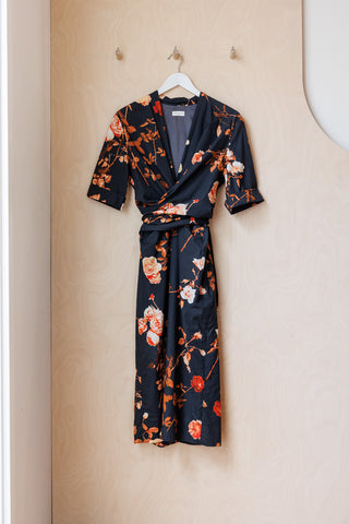 Dries Van Noten Floral Wrap Dress - Black/Orange