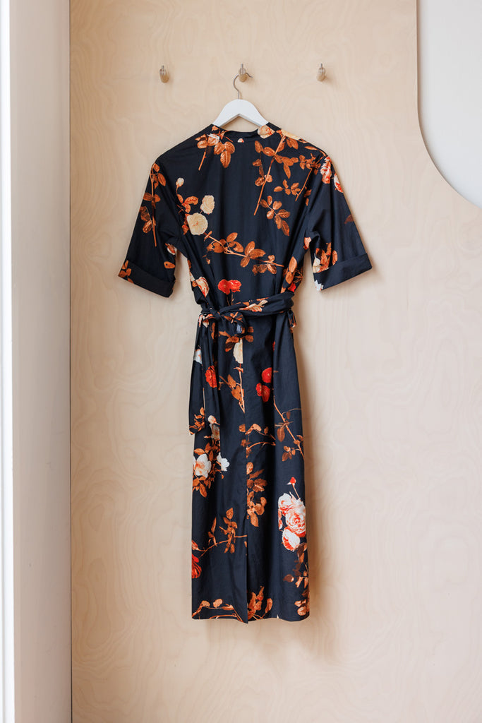 Dries Van Noten Floral Wrap Dress - Black/Orange