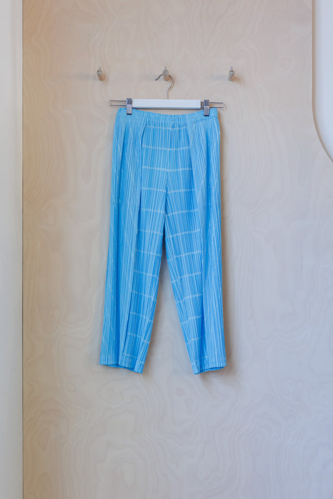 Pleats Please Cropped Stripe Pant - Light Blue