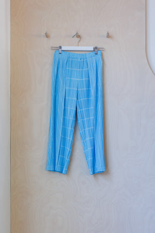Pleats Please Cropped Stripe Pant - Light Blue