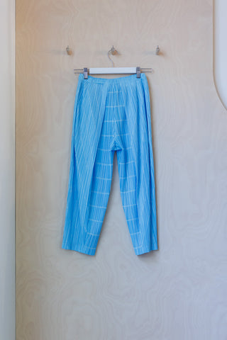Pleats Please Cropped Stripe Pant - Light Blue