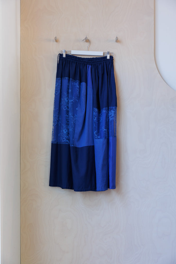 Y's by Yohji Yamamoto Lace Patchwork Skirt- Blue