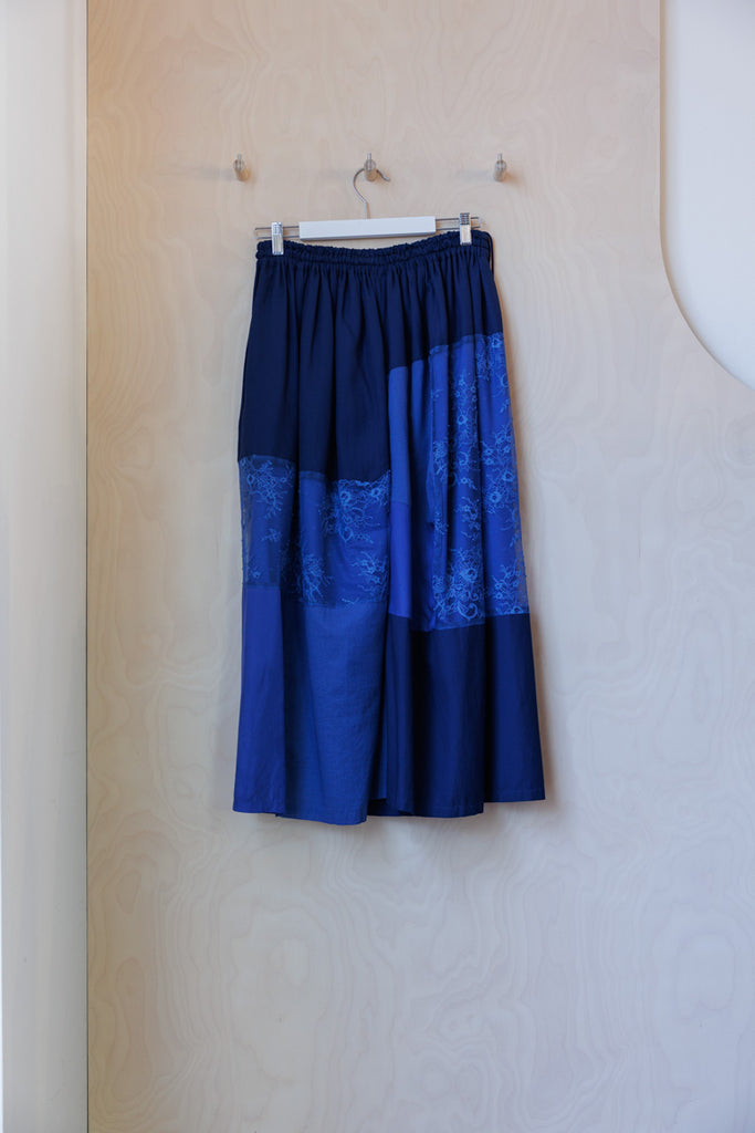Y's by Yohji Yamamoto Lace Patchwork Skirt- Blue