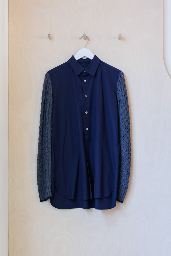 Y's by Yohji Yamamoto Knit Sleeve Shirt - Navy/Grey