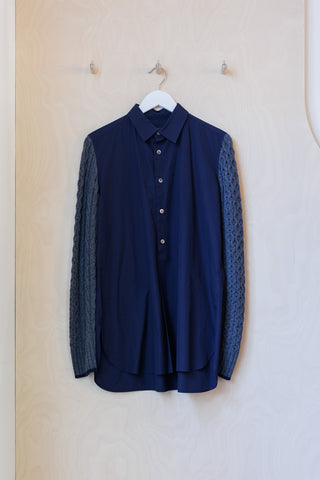 Y's by Yohji Yamamoto Knit Sleeve Shirt - Navy/Grey