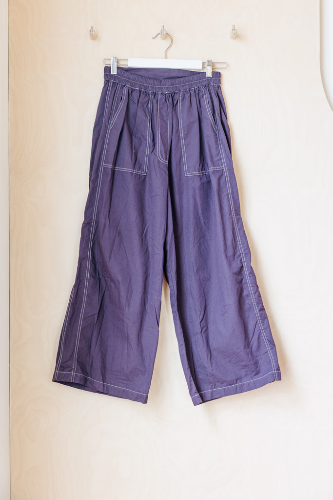 Tartan Organic Cotton Side Panel Pants - Deep Purple