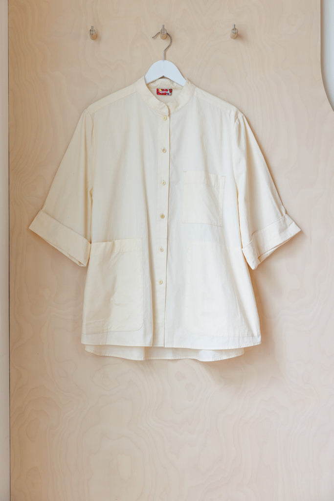 Tartan Organic Cotton Poplin 7/8th Shirt - Cream