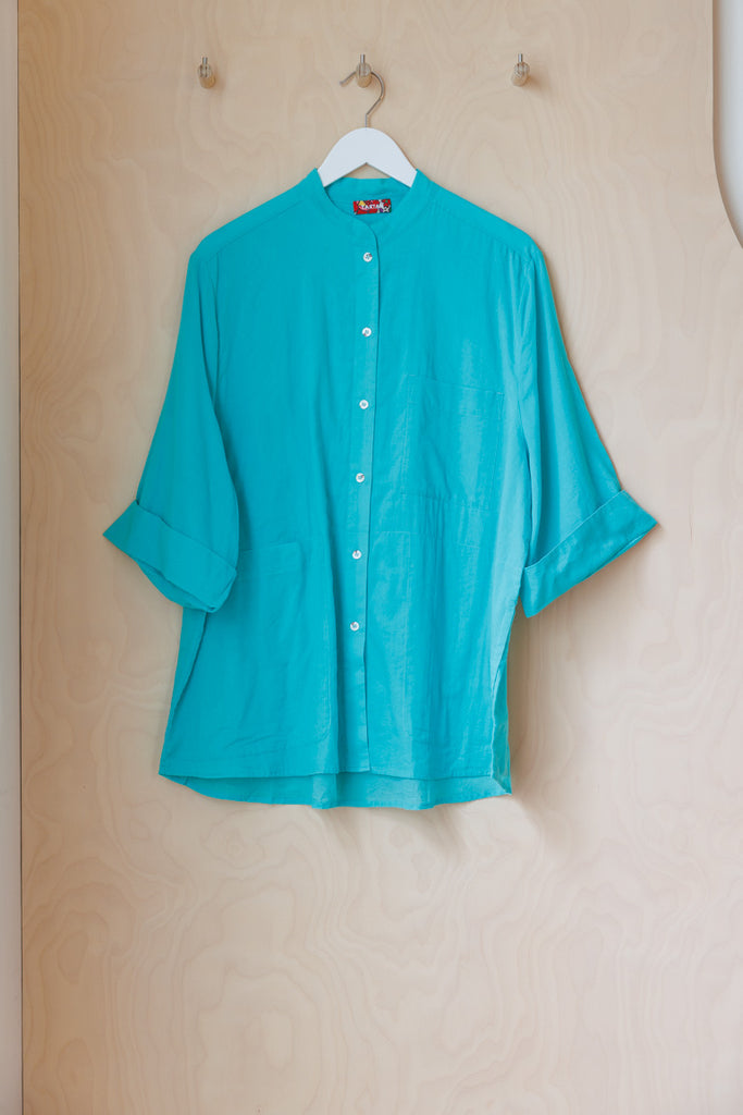 Tartan Organic Cotton Voile 7/8th Shirt - Minty