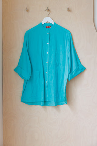 Tartan Organic Cotton Voile 7/8th Shirt - Minty