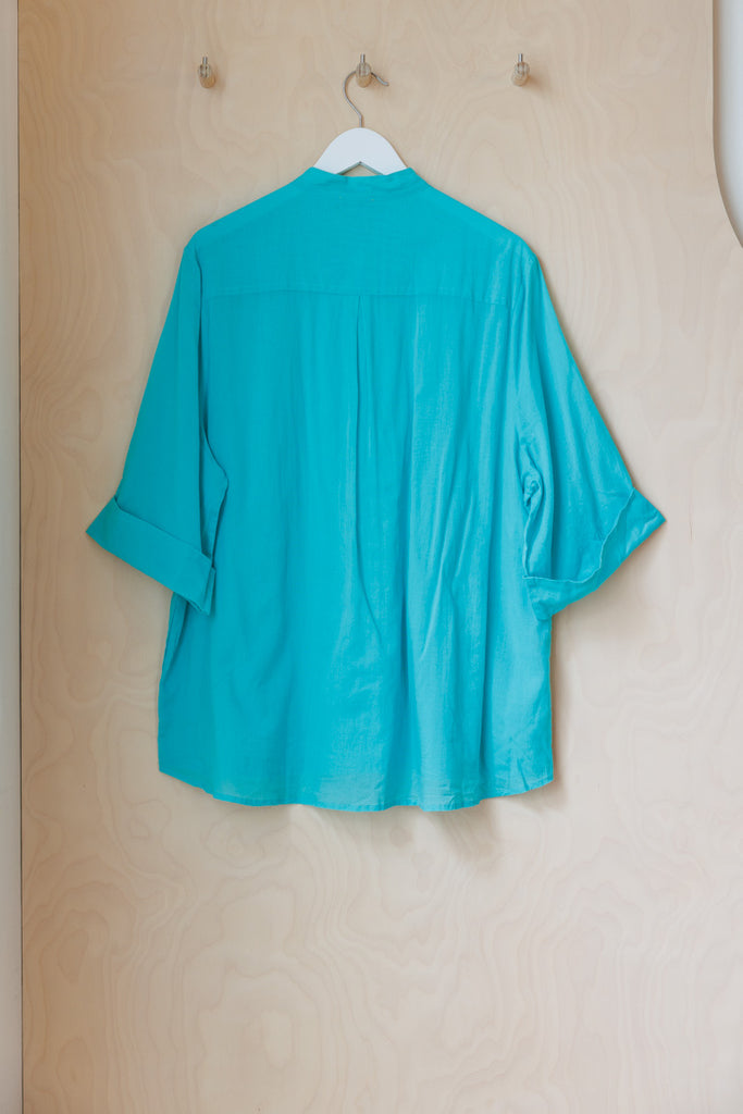 Tartan Organic Cotton Voile 7/8th Shirt - Minty