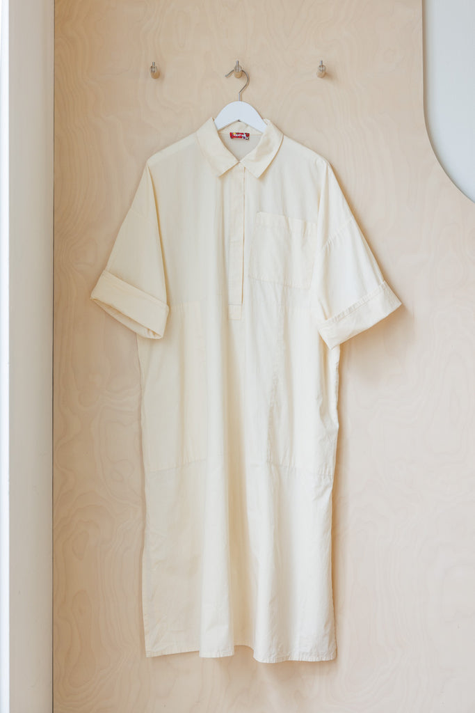 Tartan Organic Cotton Kaftan Shirt Dress - Cream