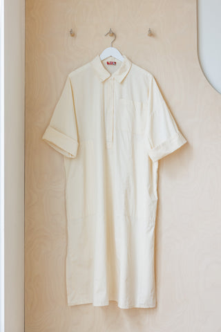 Tartan Organic Cotton Kaftan Shirt Dress - Cream