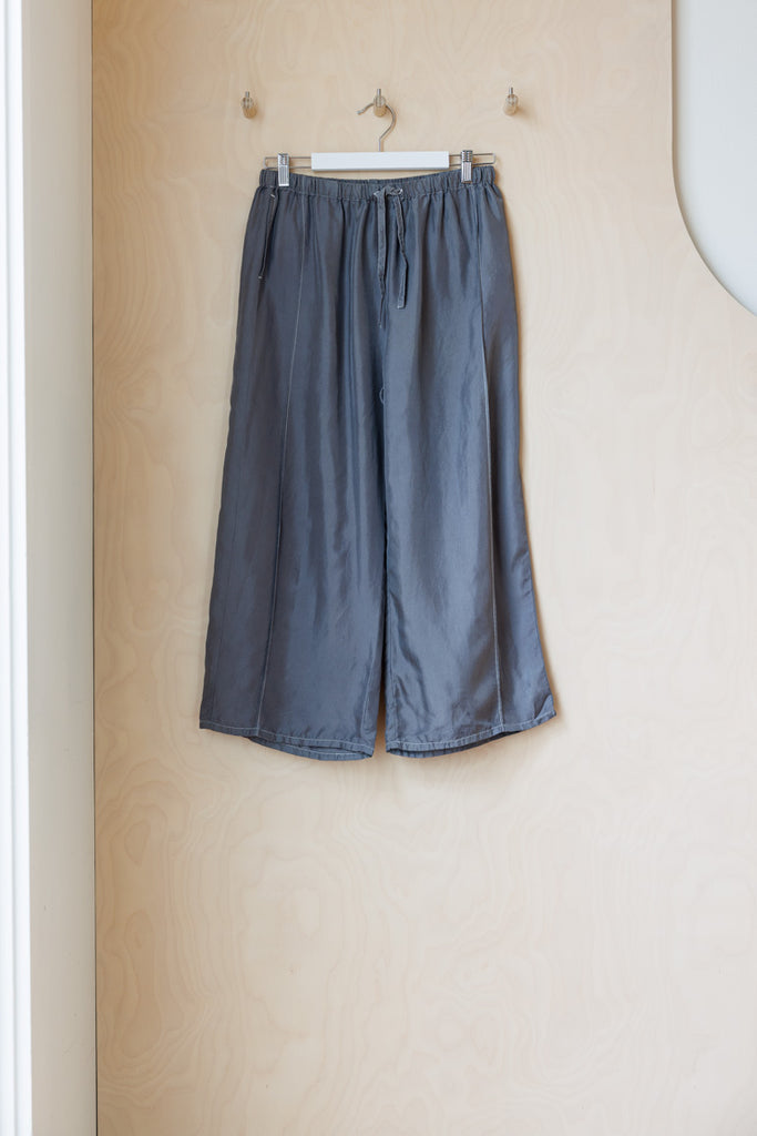 Tartan Organic Silk Garment Dyed  Pants - Silver Grey