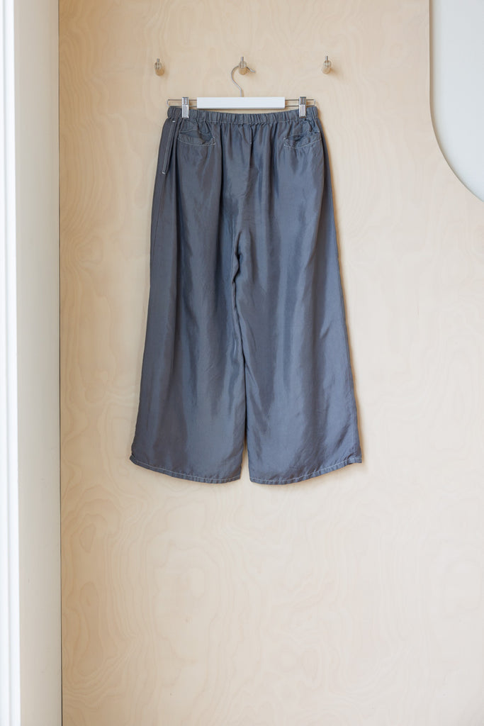 Tartan Organic Silk Garment Dyed  Pants - Silver Grey