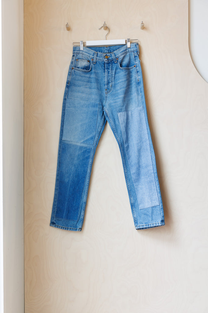 B Sides Patchwork Cropped Jeans - Washed Indigo
