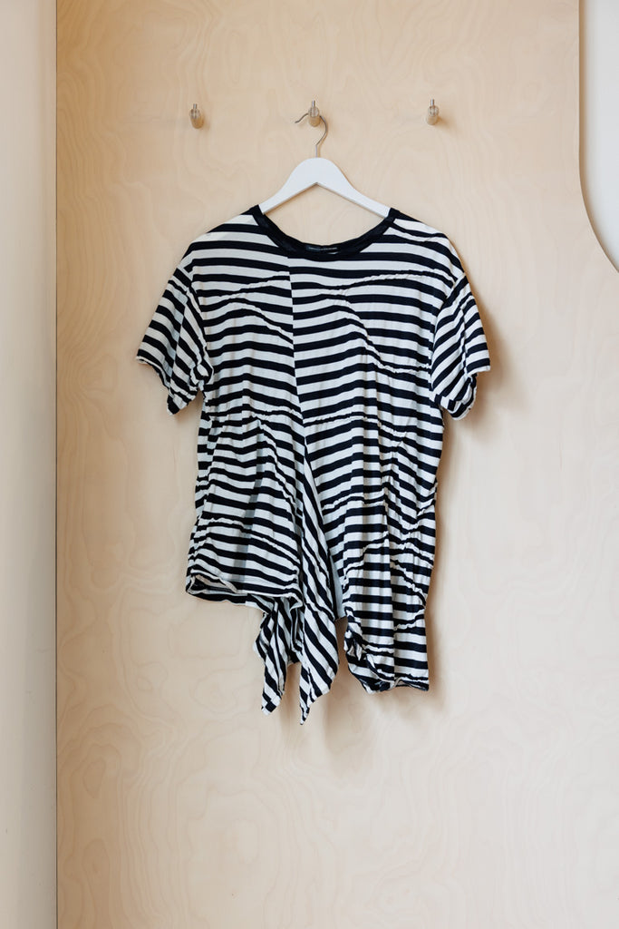 Y's by Yohji Yamamoto  Asymmetrical Stripe T-Shirt - White/Black