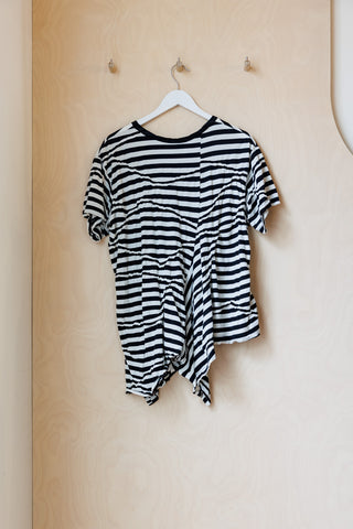 Y's by Yohji Yamamoto  Asymmetrical Stripe T-Shirt - White/Black