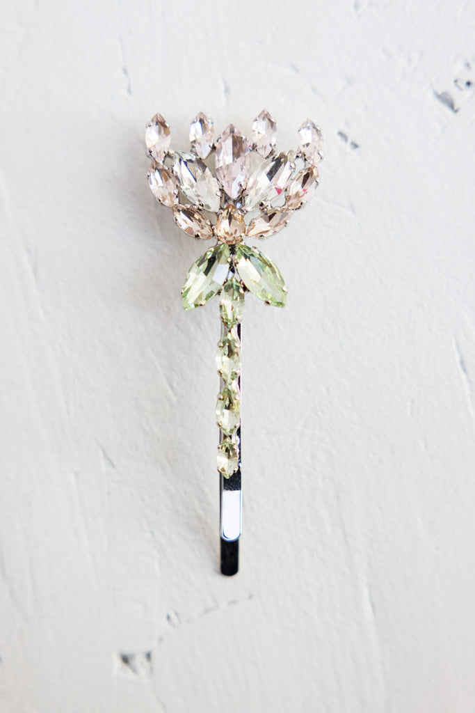 Crystal Carnation Hair Clip - Pink/Multi