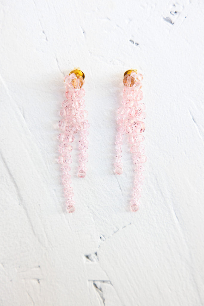 Double Pierce Through Drip Earrings - Pale Pink