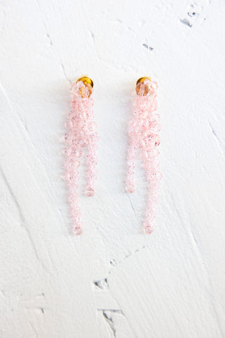 Double Pierce Through Drip Earrings - Pale Pink