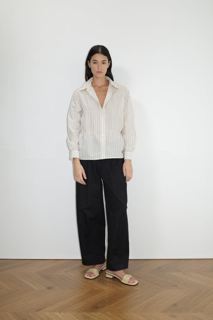 Oversized Gathered Shirt - Raquette Stripe