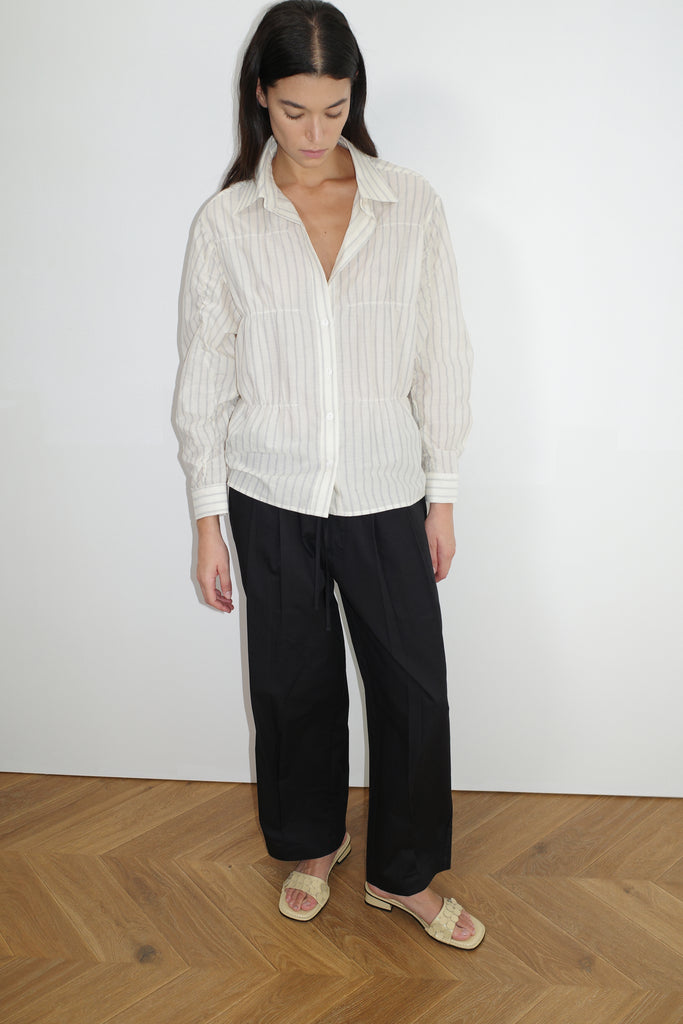 Oversized Gathered Shirt - Raquette Stripe