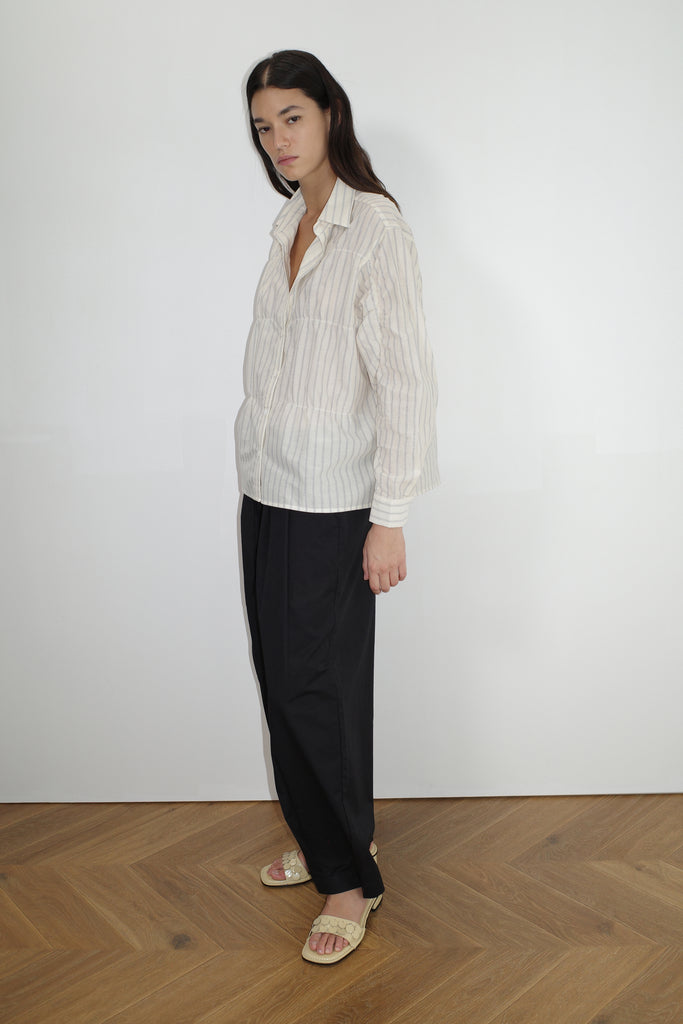 Oversized Gathered Shirt - Raquette Stripe