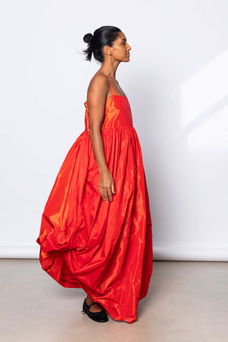 Silk Taffeta Dress - Orange Red