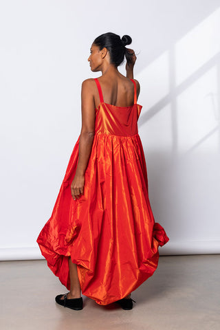 Silk Taffeta Dress - Orange Red