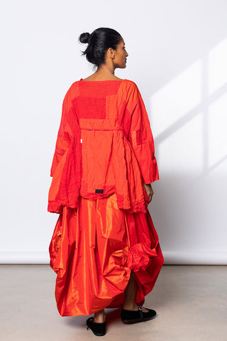 Washed & Crushed Patchwork Top - Red/Orange