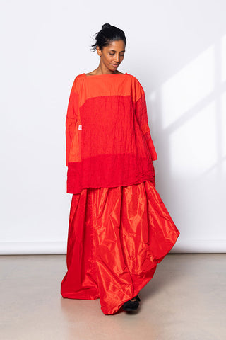 Washed & Crushed Patchwork Top - Red/Orange