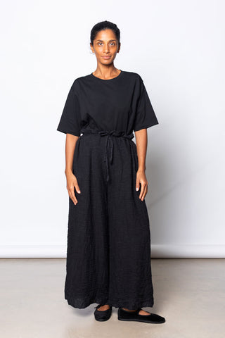 Washed & Crushed Linen Pants - Black