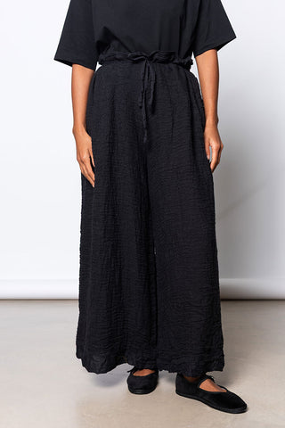 Washed & Crushed Linen Pants - Black
