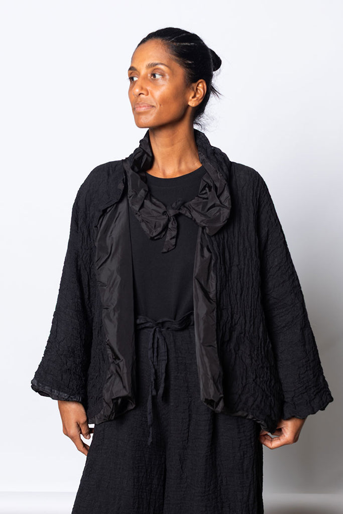 Reversible Nylon & Washed Linen Jacket - Black