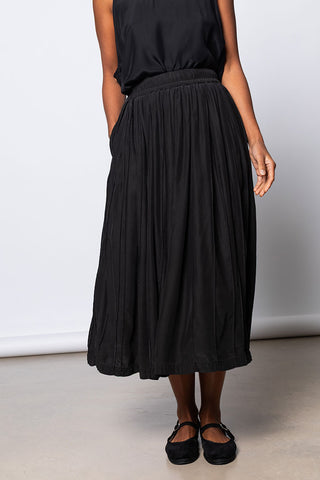 Garment Dyed Silk Pleated Skirt - Black