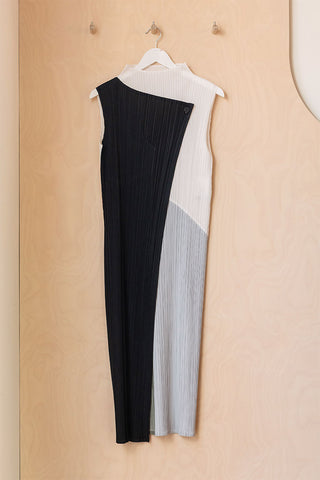 Issey Miyake Pleats Pleats Colour Block Dress - Black/Grey/Cream