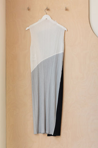 Issey Miyake Pleats Pleats Colour Block Dress - Black/Grey/Cream