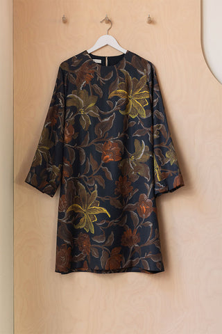 Dries Van Noten Floral Shift Dress - Grey/Brown