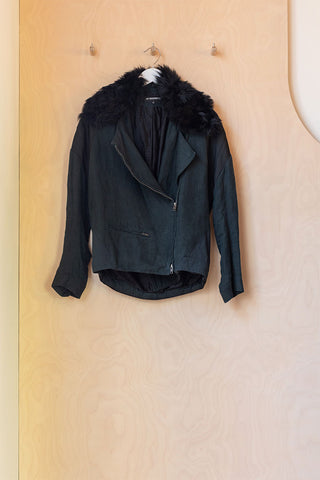 Archives Ann Demeulemeester Wool Fur Trim Jacket - Green